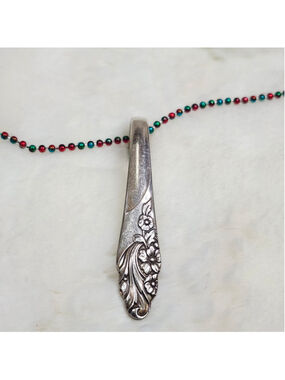 Floral Spoon Pendant Necklace Handmade Fashion Jewelry Bead Chain